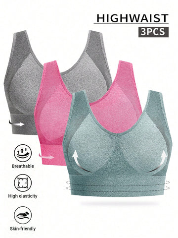 Plus Size V-Neck Sports Bra With Breathable Mesh And Wire-Free Design