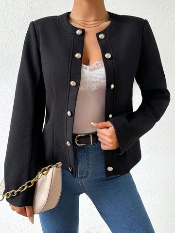 Women's Fashionable Solid Color Slim Fit Spring & Autumn Woolen Jacket