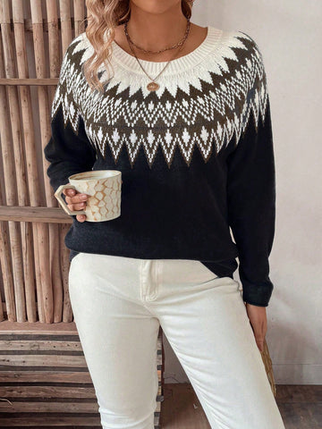 Plus Size Fair Isle Raglan Sleeve Sweater