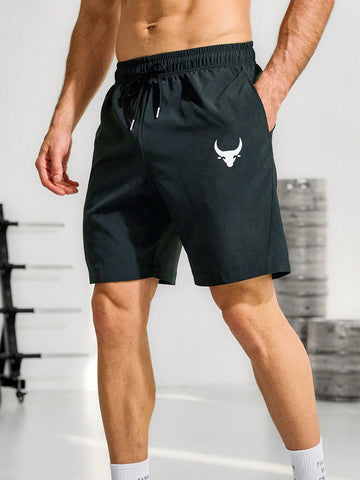 Men Fashionable Solid Color Loose Drawstring Sport Shorts