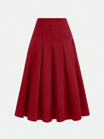 Tween Girl Retro Pleated A-Line Midi Skirt With Elastic Waistband
