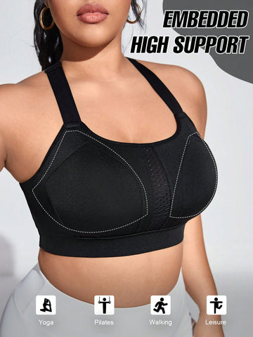 Plus Size High Support Cross Back Sports Bra With Fixed Cups