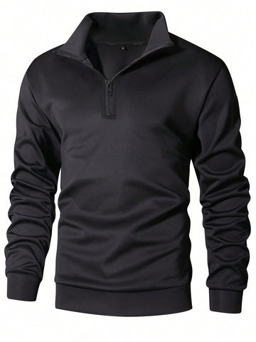 Men's Solid Color Turn-Down Collar Pullover Sweatshirt