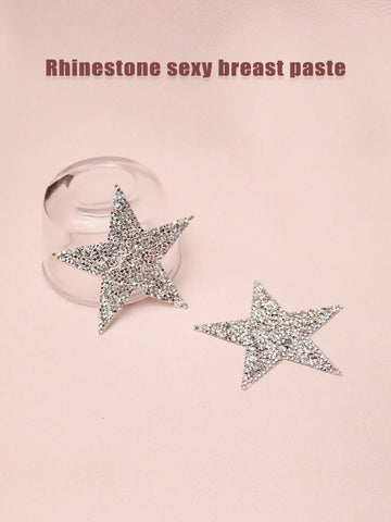 Self-Adhesive Breast Nipple Covers With Sparkling Diamond Decor In Star Shape For Sexy And Sensual Wear