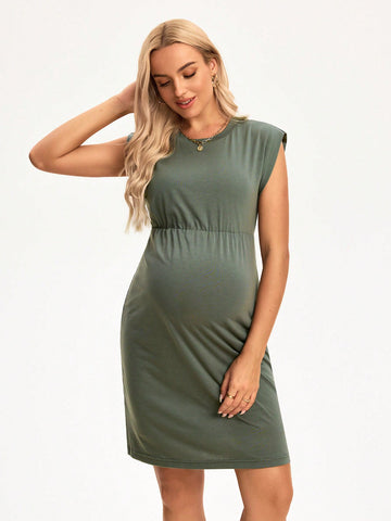 Maternity Summer Simple Knitted Round Neck Sleeveless Dress