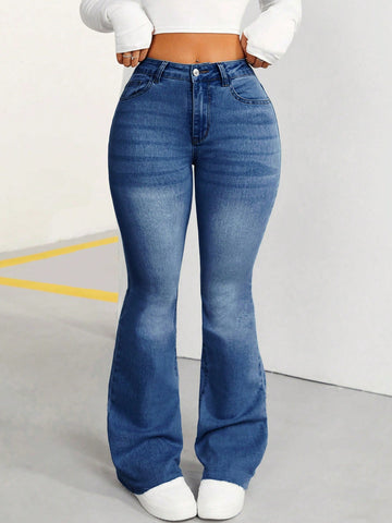 Women's Casual Flared Denim Pants With Pockets