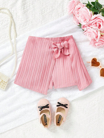 Young Girl's Comfortable Solid Color Shorts With Front Panel And Waist Tie For Summer Casual Wear