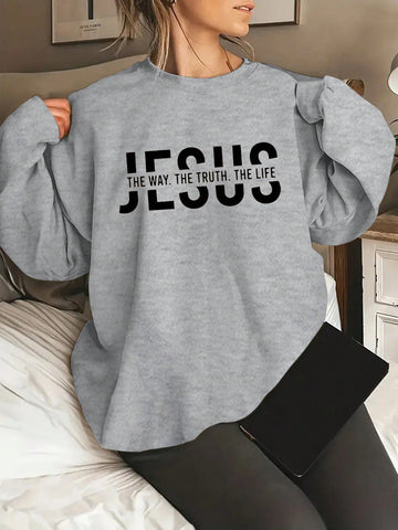 Women Simple Round Neck Plus Size Sweatshirt With Printed Letter