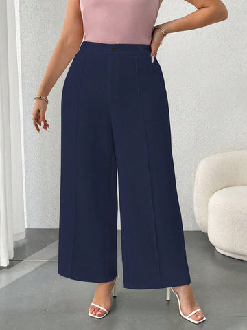 Women Plus Size Fashionable Summer High Waisted Solid Color Loose Wide Leg Suit Pants