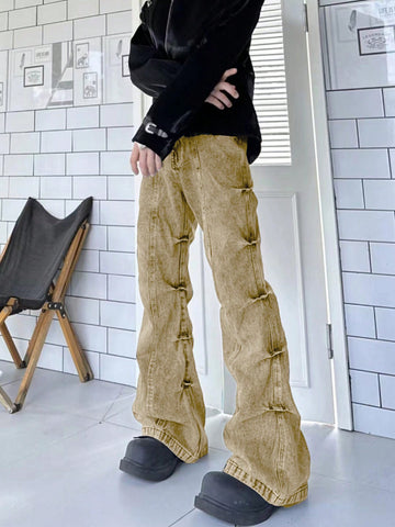 Men Casual Ruched Slant Pocket Streetwear Fashion Jeans