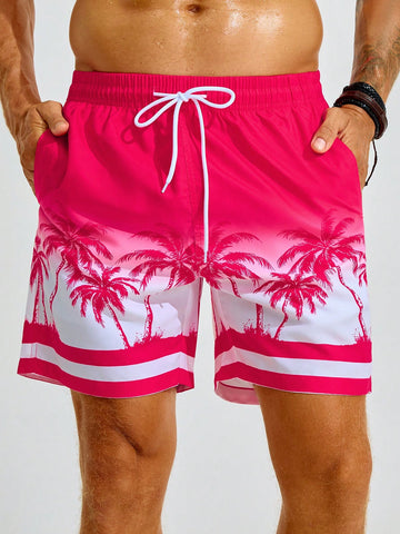 Men Coconut Tree Print Gradient Beach Shorts For Vacation