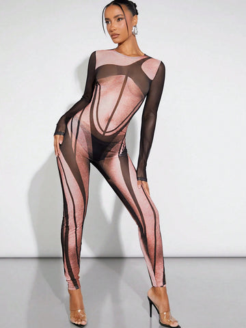 Body Map Sheer Contrast Jumpsuit
