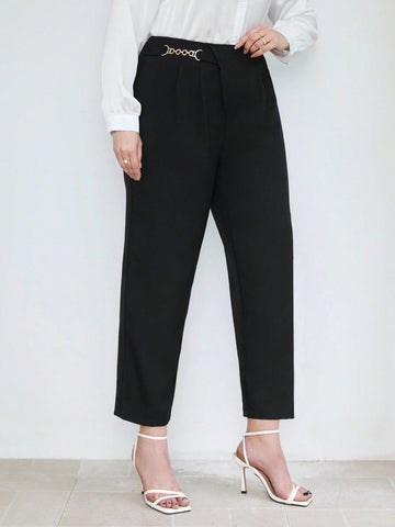 Plus Size Plain Woven Tapered Suit Pants For Work