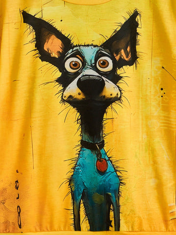 Dog Head Printed Positioning Round Neck Long Sleeve Sweatshirt