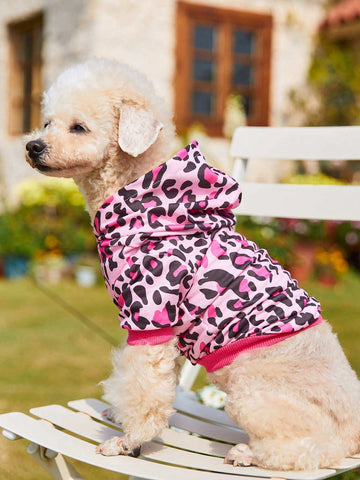 1pc Pink Leopard Print Cute Pet Sweatshirt