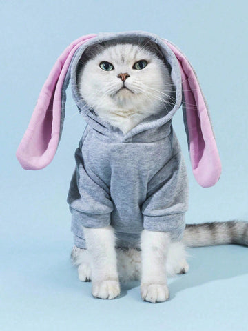 Cute Grey Rabbit Cosplay Hoodie For Pets 1pc
