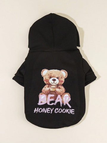Cute Bear Print Pet Pattern Hoodie Sweatshirt 1pc