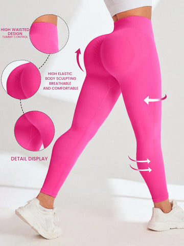 Plus Size Women's Solid Color High Elasticity Sports Leggings
