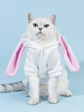 1pc White Cosplay Hoodie With Cute Pet Rabbit Design
