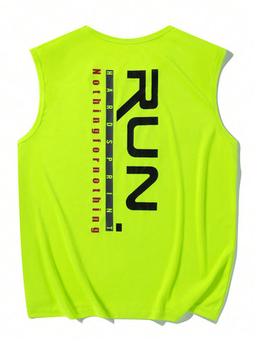 Men Round Neck Letter Print Sports Tank Top Workout Tops