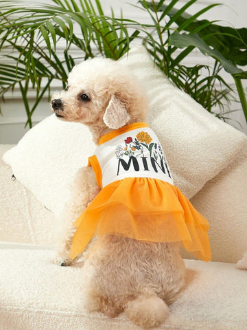 1pc Yellow Cute Mesh Mini Printed Pet Skirt