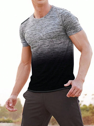 Men Gradient Round Neck Short Sleeve Casual Sports T-Shirt For Summer Workout Tops