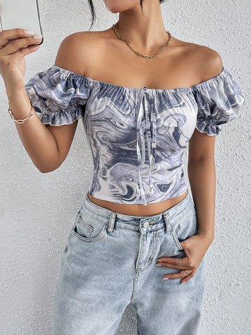 Summer Marble Printed Casual Blouse