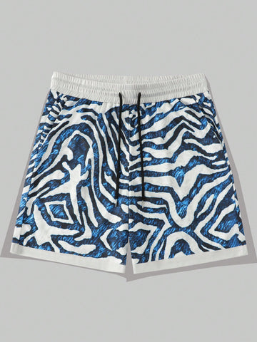 Men Blue Tiger Print Shorts Summer Camouflage Shorts