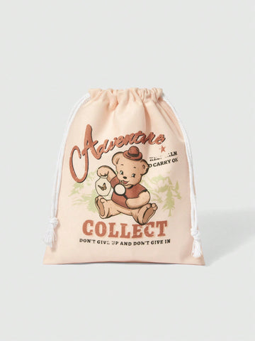 Cartoon Retro Street Style Portable High Capacity Drawstring Cosmetic Storage Bag With Bear Pattern, 434258
