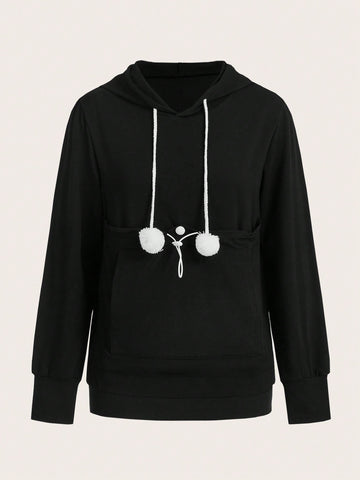Hooded Sweatshirt With Large Pocket In H-Shape