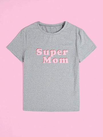 "Super Mom" Slogan Summer Short Sleeve T-Shirt.