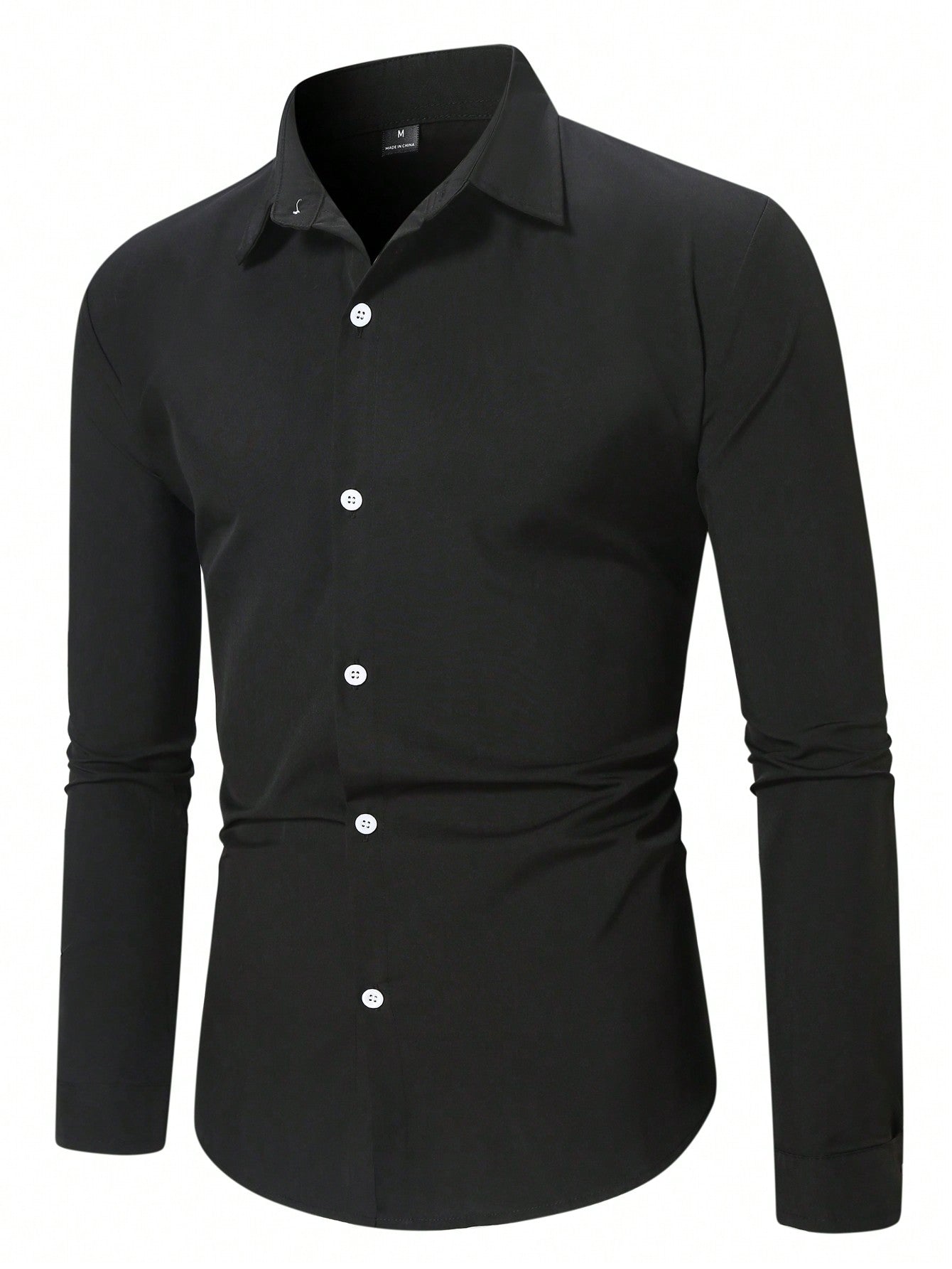 Men Business Style Solid Black Long Sleeve Dress Shirt