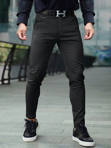 Men's Solid Color Casual Pants With Slanted Pockets
