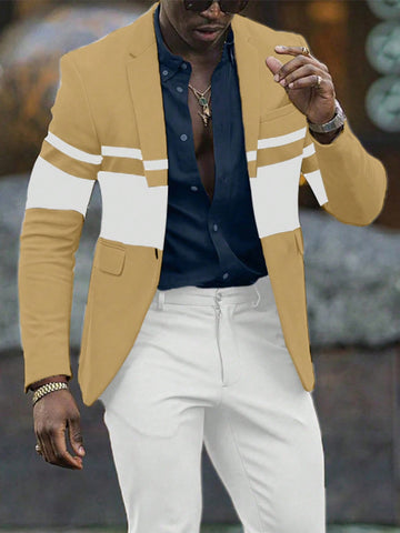 Men Color Block Fashionable Daily Work Suit Jacket