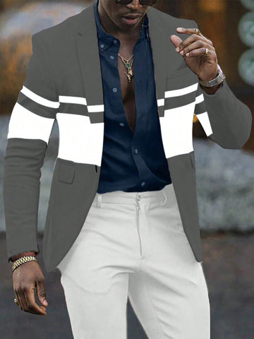 Men Casual Suit With Single Breasted Button And Color Block Design