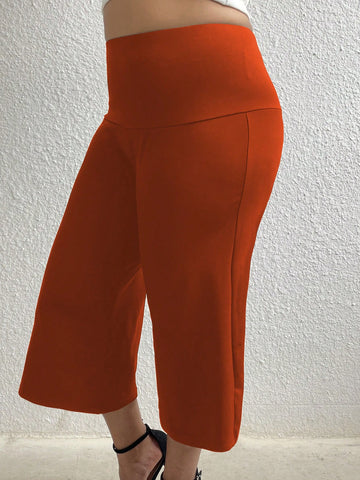 Plus Size Women Daily Solid Color Flared Capri Pants