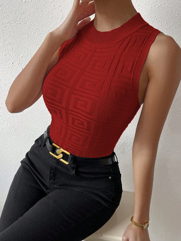 Solid Color Slim Fit Sleeveless Knitted Top For Spring And Summer