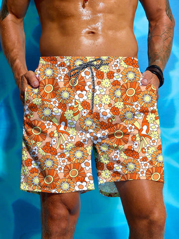 Men Beach Holiday Flower Print Shorts