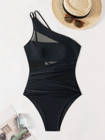 Irregular Neckline One-Piece Swimsuit For Summer Beach Vacation