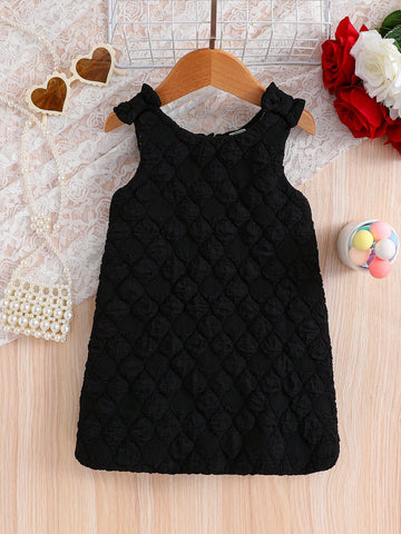 Baby Girl Casual, Elegant, Cute, 3D Check Fabric, Sleeveless Dress, Suitable For Spring And Summer Outings