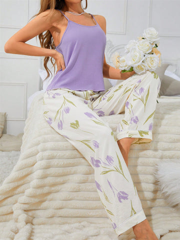 Tulip V-Neck Cami Women Pajamas Set