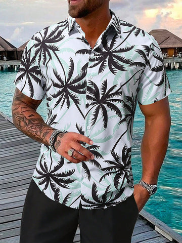 Men's Tropical Printed Short Sleeve Shirt For Summer Vacation