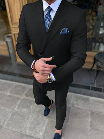 Men Business Style Solid Color Suit Set
