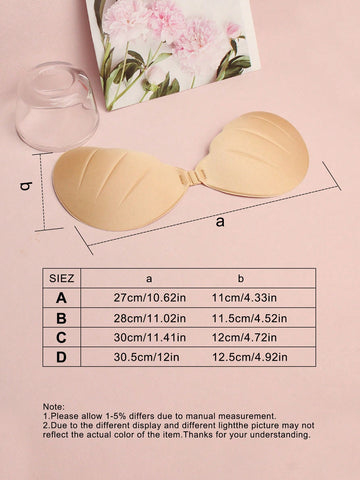 Strapless And Backless Invisible Bra, Sexy Push Up Adhesive Sticky Bra With Breathable Beige Shell Shape
