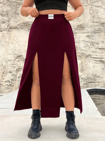 Women Plus Size Solid Color Slit Hem Spring/Summer Skirt