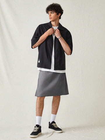 Men Solid Color Pleated Weave Casual Shorts For Daily Wear