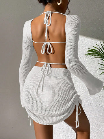 Cut Out Drawstring Side Cover Up Dress