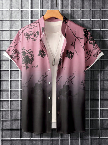 Men Summer Floral Print Casual Short Sleeve Shirt