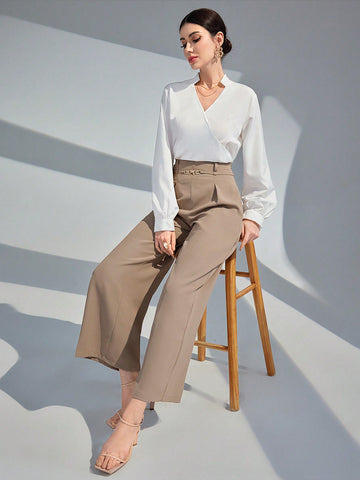 Pleated Slant Pocket Wide-Leg Dress Pants With Casual And Chic Style
