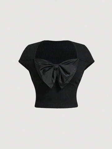 Plus Size Women Summer Romantic 3D Bowknot Casual T-Shirt